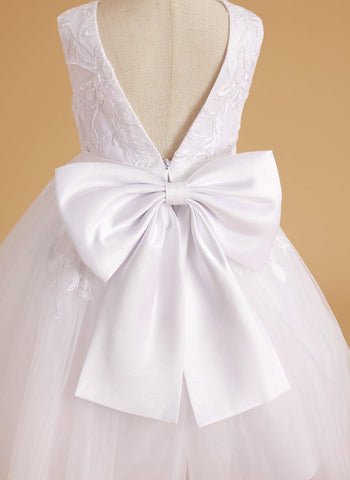 Vestido de niña de las flores sin mangas con encaje de tul hasta la rodilla 