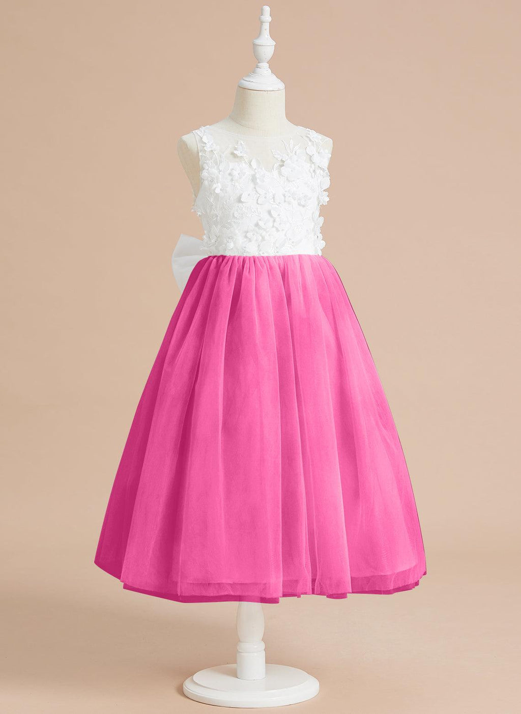 Vestido largo hasta la rodilla con encaje floral y lazo grande 