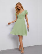 Numbersea Chiffon Bridesmaid Dress V Neck Short Cocktail Gowns For Juniors Homecoming Dresses 28077