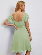 Numbersea Chiffon Bridesmaid Dress V Neck Short Cocktail Gowns For Juniors Homecoming Dresses 28077