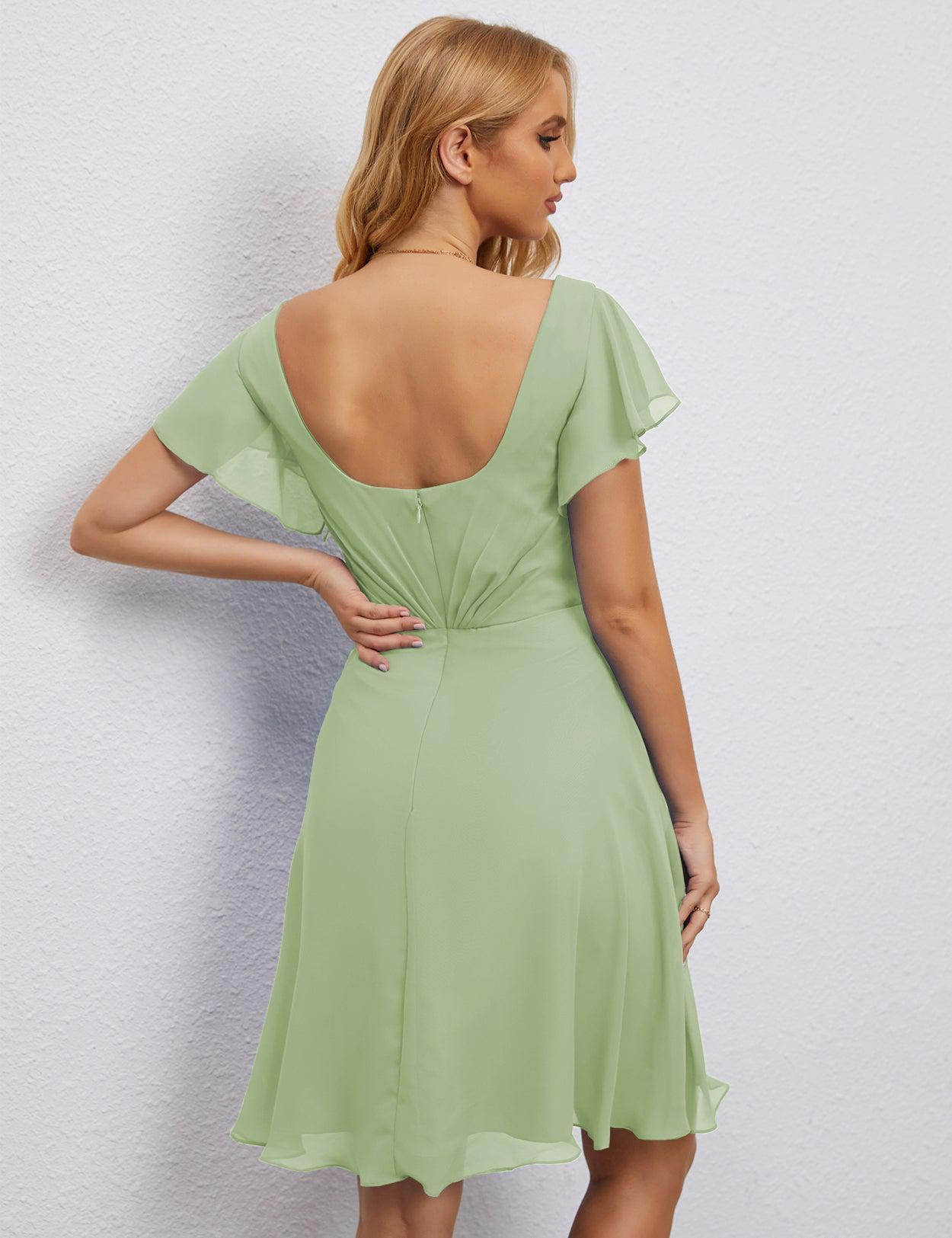 Numbersea Chiffon Bridesmaid Dress V Neck Short Cocktail Gowns For Juniors Homecoming Dresses 28077