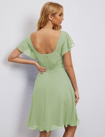 Numbersea Chiffon Bridesmaid Dress V Neck Short Cocktail Gowns For Juniors Homecoming Dresses 28077