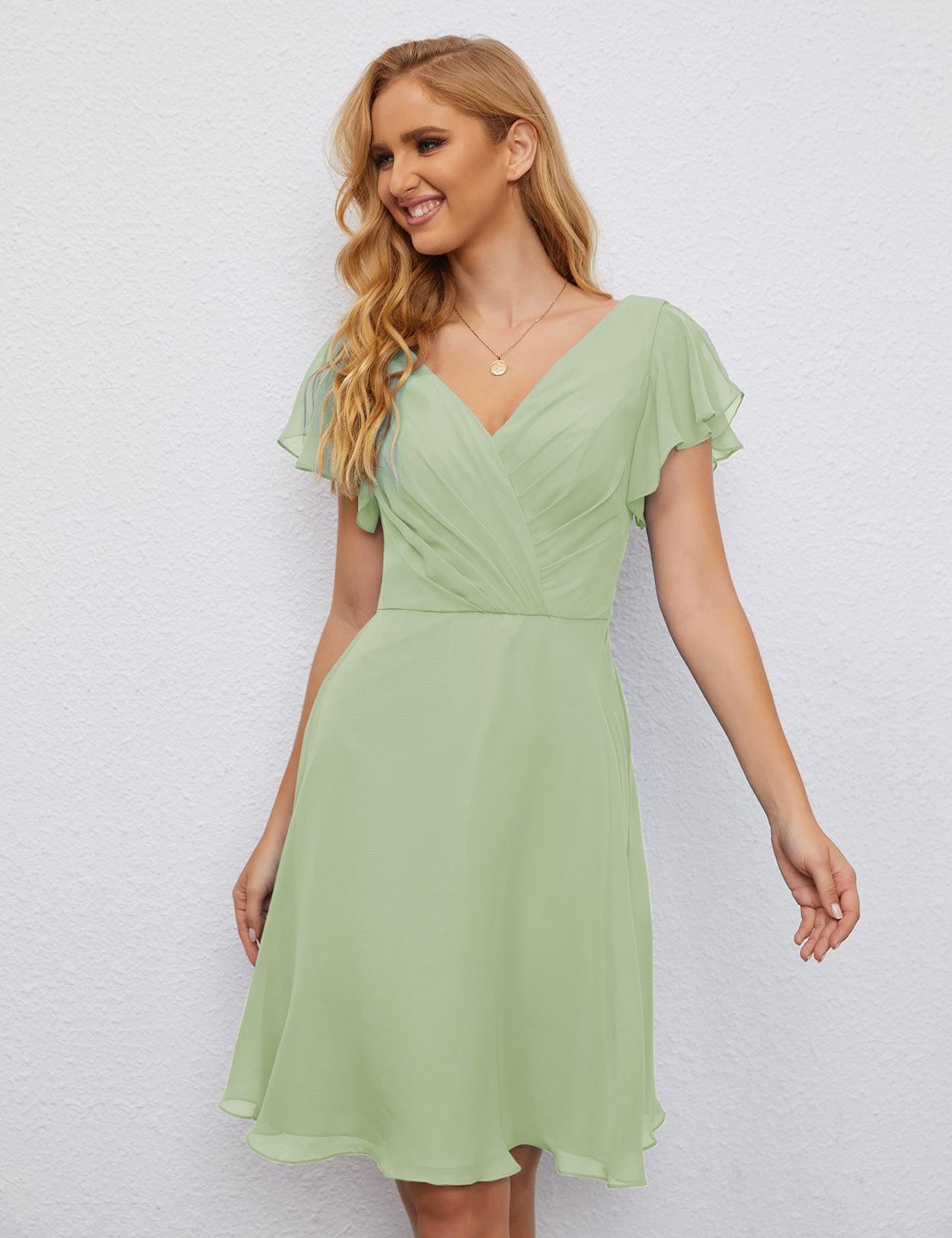 Numbersea Chiffon Bridesmaid Dress V Neck Short Cocktail Gowns For Juniors Homecoming Dresses 28077