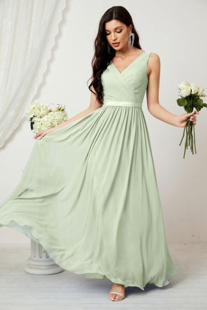 Women's Chiffon Long Bridesmaid Dresses A line Sleeveless Formal Prom Gown for Evening Party Homecoming Dresses 2808-numbersea