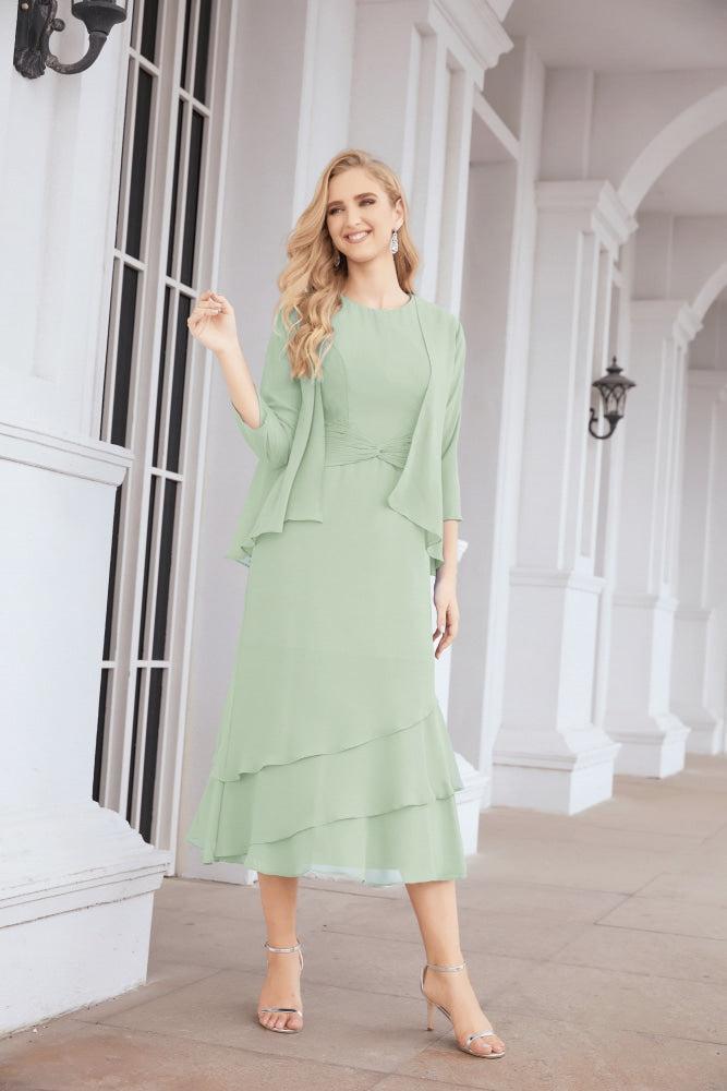 Numbersea Formal Party Gown Dress Chiffon Long Mother of The Bride Dresses with Ruffle Cape 28072 - numbersea