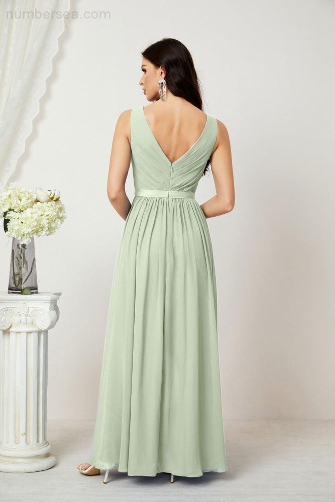 Women's Chiffon Long Bridesmaid Dresses A line Sleeveless Formal Prom Gown for Evening Party Homecoming Dresses 2808-numbersea
