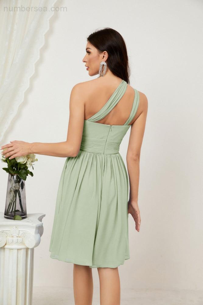 Numbersea Women Chiffon Short One Shoulder Bridesmaid Dress Formal Dresses For Party Homecoming 2804