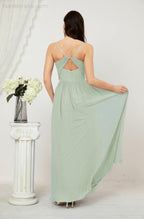 Numbersea Neck Bridesmaid Dresses Chiffon Long Spaghetti A-line Formal Prom Gown for Wedding Party Evening 2801-numbersea