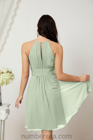 Halter Bridesmaid Dresses Knee Length A Line Formal Evening Party Cocktail Dress 28011