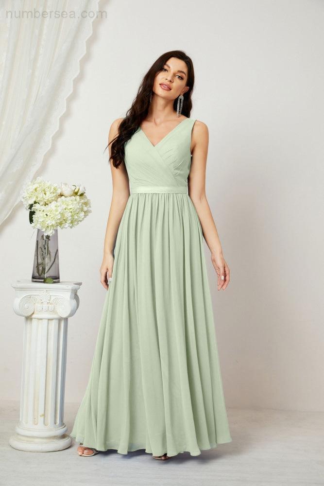 Women's Chiffon Long Bridesmaid Dresses A line Sleeveless Formal Prom Gown for Evening Party Homecoming Dresses 2808-numbersea