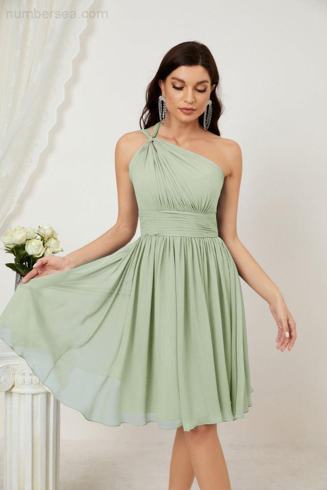 Numbersea Women Chiffon Short One Shoulder Bridesmaid Dress Formal Dresses For Party Homecoming 2804