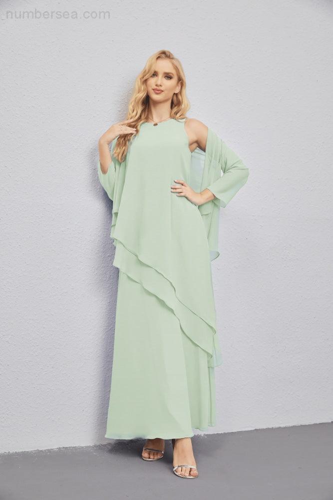 Mother of Bride Dresses with Open Front Lightweight Cardigan Formal Prom Gown 28081-numbersea