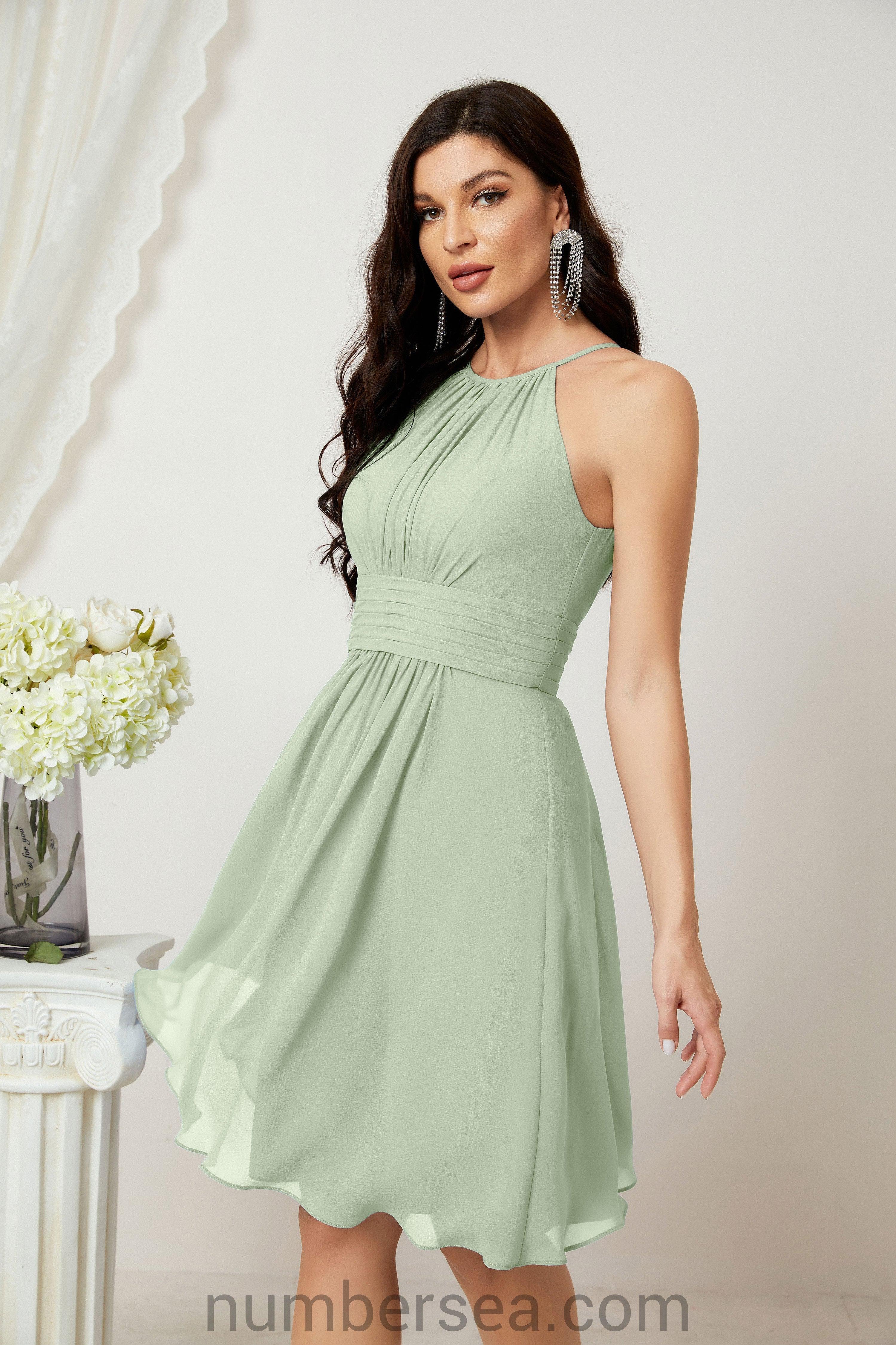 Halter Bridesmaid Dresses Knee Length A Line Formal Evening Party Cocktail Dress 28011