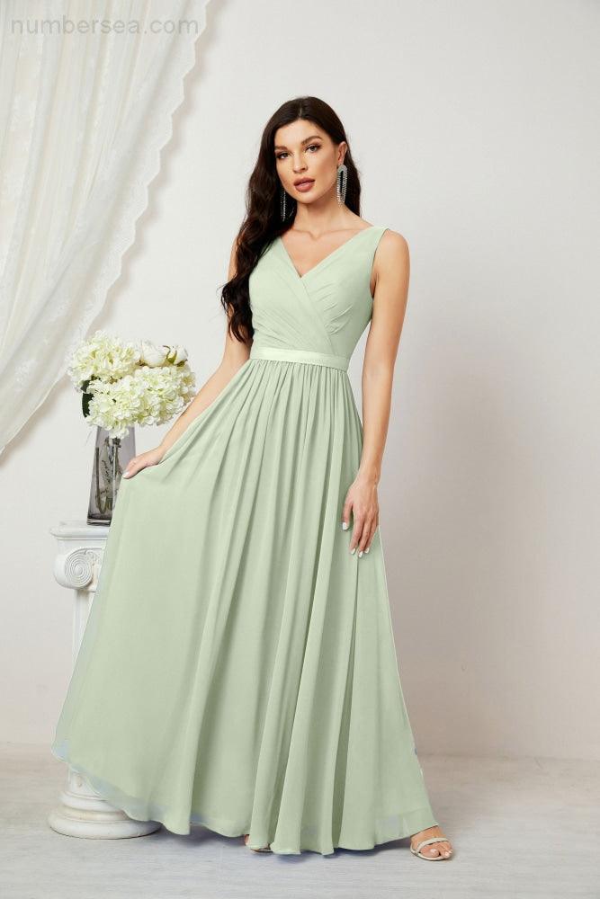 Women's Chiffon Long Bridesmaid Dresses A line Sleeveless Formal Prom Gown for Evening Party Homecoming Dresses 2808-numbersea