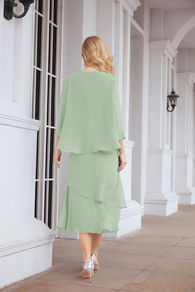 Numbersea Formal Party Gown Dress Chiffon Long Mother of The Bride Dresses with Ruffle Cape 28072 - numbersea