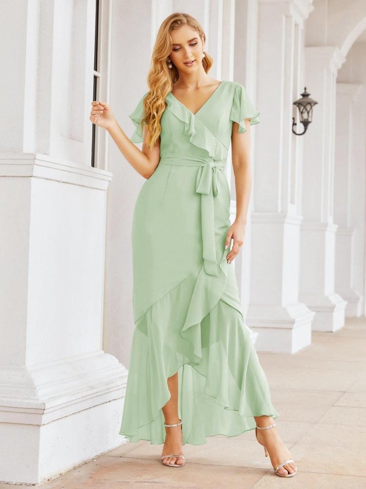 Numbersea Ruffled Bridesmaid Dresses Mermaid Formal Violin Evening Party Prom Gowns 28042-numbersea