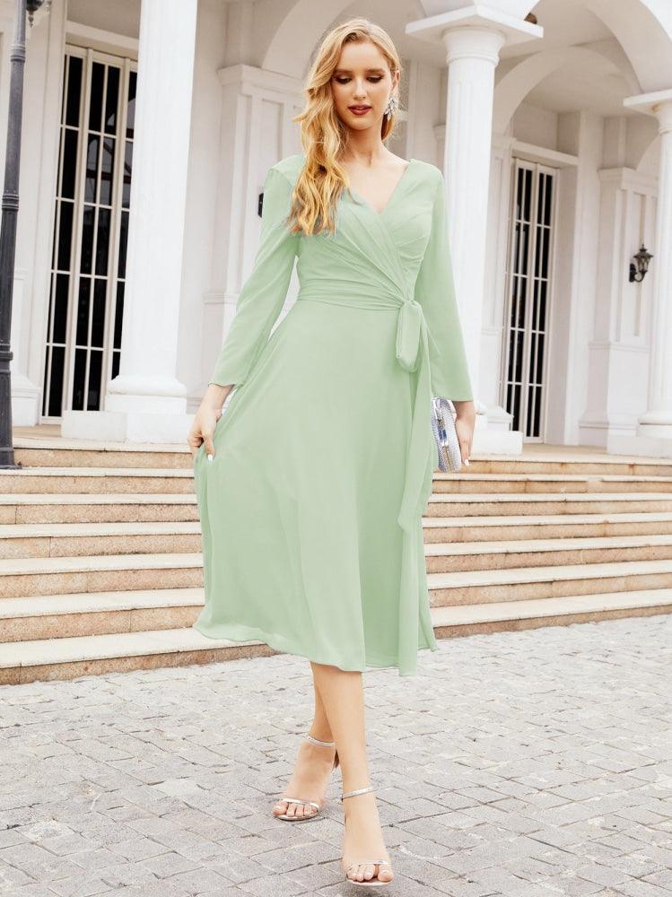 Bridesmaid Dress V-Back Waist Belt Mother of the Bride Wedding Guest 28031-numbersea