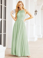 Numbersea Sleeveless Bridesmaid Dresses Long Prom Gown Zipper with Keyhole Back 28056-numbersea