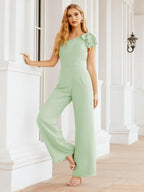 Numbersea Womens One Shoulder Chiffon Long Jumpsuit Formal Evening Dress Bridesmaid Dresses Pants