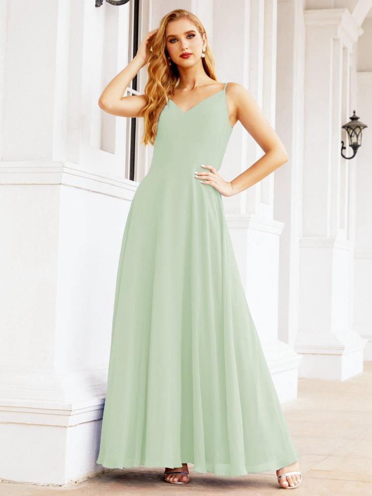 Numbersea Spaghetti Strap Bridesmaid Dresses V Neck Butterfly Back Fromal Evening Party Prom Gown 28036-numbersea