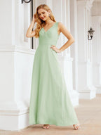Formal Prom Gown Elegant V-Neck Sleeveless Bridesmaid Dresses for Wedding Party 28037-numbersea