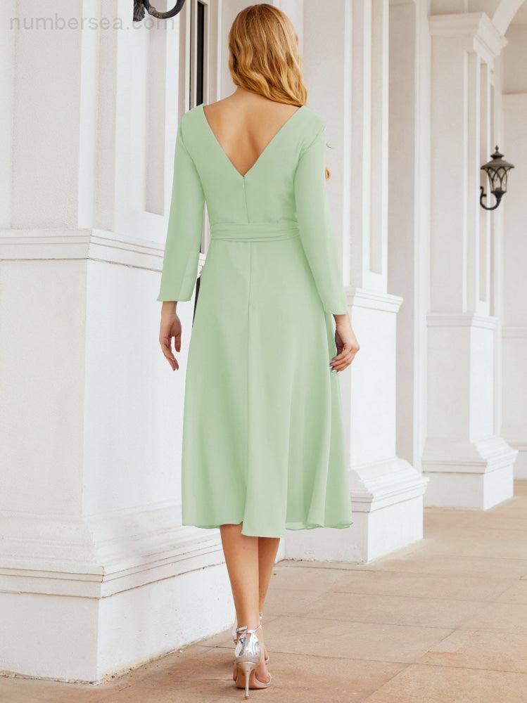 Bridesmaid Dress V-Back Waist Belt Mother of the Bride Wedding Guest 28031-numbersea
