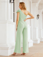 Numbersea Womens One Shoulder Chiffon Long Jumpsuit Formal Evening Dress Bridesmaid Dresses Pants