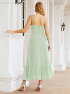 Numbersea Women Strap Chiffon Bridesmaid Dress Ankle Length Sleeveless Blackless Ruffle A Line