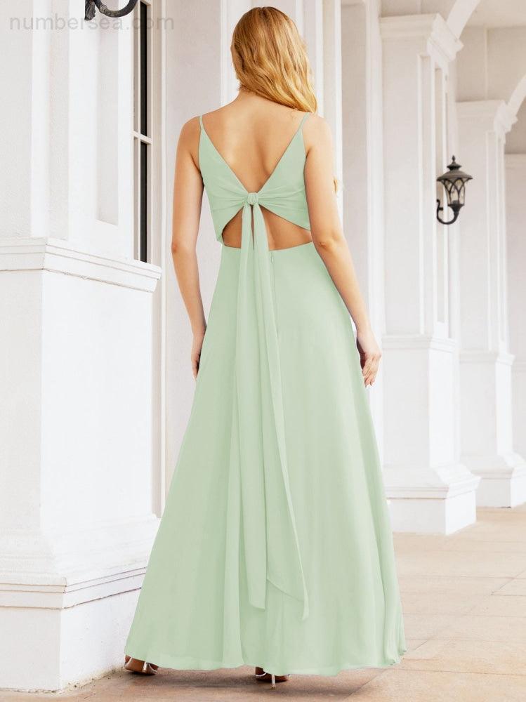 Numbersea Spaghetti Strap Bridesmaid Dresses V Neck Butterfly Back Fromal Evening Party Prom Gown 28036-numbersea