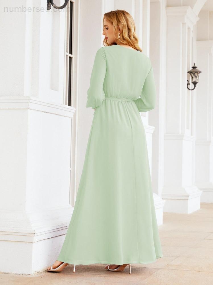 Numbersea Women's Chiffon Bridesmaid Dress A line Long Sleeves Formal Evening Prom Gown for Wedding Guest 28032-numbersea