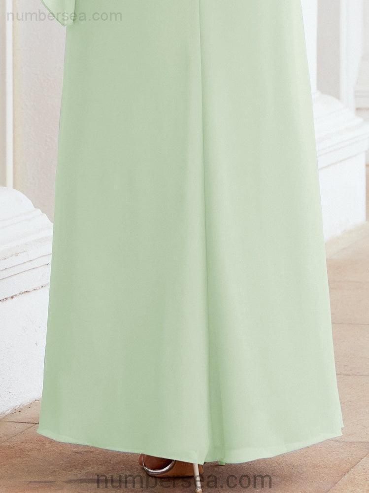 Numbersea Formal Party Gown Dress Long Chiffon Mother Of The Bride Dresses With Ruffle Cape 28026