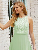 Lace Bridesmaid Dress Floor Length Evening Gowns with Pockets 28017-numbersea
