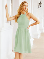 Numbersea Neckholder-Brautjungfernkleid aus Chiffon, kurz, ärmellos, formelles Partykleid, offener Rücken, 28023