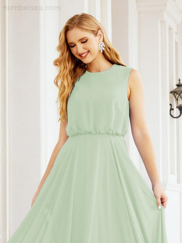Numbersea Sleeveless Long Bridesmaid Dress A line Formal Evening Prom Gown 28025-numbersea