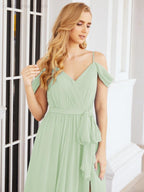 Numbersea Off The Shoulder Chiffon Bridesmaid Dress Long Formal Graduation Gown with Cowl Back 28069-numbersea