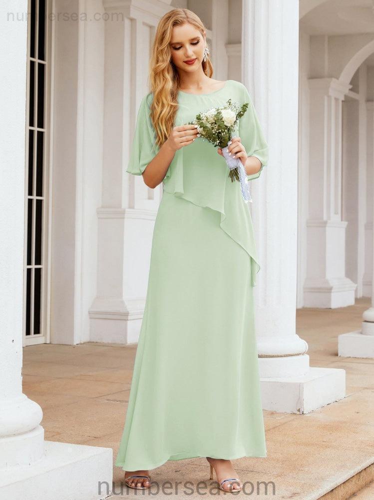 Numbersea Formal Party Gown Dress Long Chiffon Mother Of The Bride Dresses With Ruffle Cape 28026