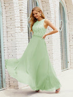 Lace Bridesmaid Dress Floor Length Evening Gowns with Pockets 28017-numbersea