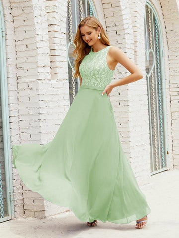 Lace Bridesmaid Dress Floor Length Evening Gowns with Pockets 28017-numbersea