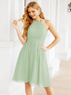 Numbersea Neckholder-Brautjungfernkleid aus Chiffon, kurz, ärmellos, formelles Partykleid, offener Rücken, 28023