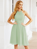 Numbersea Neckholder-Brautjungfernkleid aus Chiffon, kurz, ärmellos, formelles Partykleid, offener Rücken, 28023