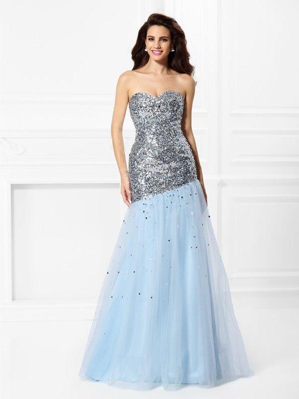 Vestidos largos de satén sin mangas con lentejuelas y escote corazón de trompeta/sirena