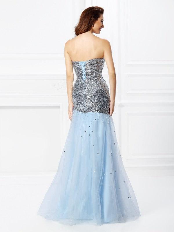 Vestidos largos de satén sin mangas con lentejuelas y escote corazón de trompeta/sirena