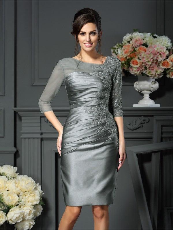 Vestidos cortos de satén para madre de la novia, con escote redondo, cuentas y mangas 1/2