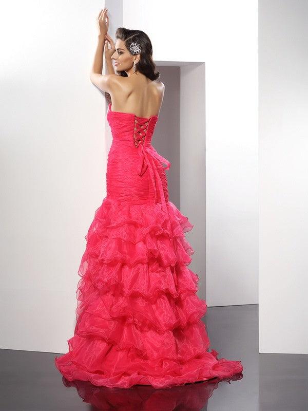 Vestidos largos de organza sin mangas con escote en forma de corazón y cuentas