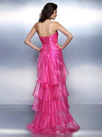 Vestidos de cóctel de organza con escote en forma de corazón, sin mangas, con pedrería y corte alto bajo