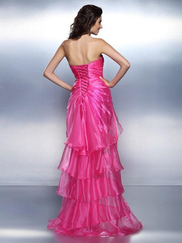 Sheath/Column Sweetheart Beading Sleeveless High Low Organza Cocktail Dresses