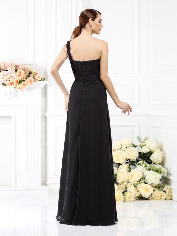 Etui-Linie One-Shoulder-Träger Ärmellos Lange Chiffon Brautjungfernkleider
