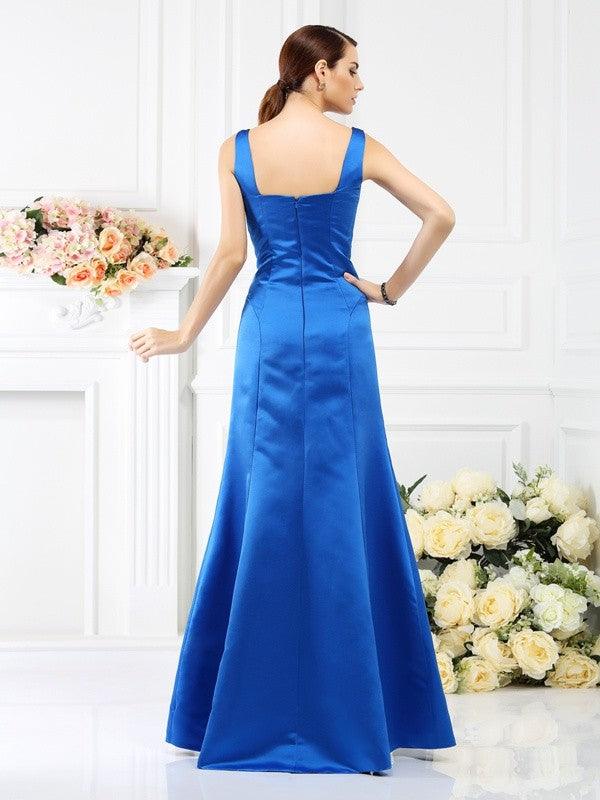 Numbersea Etui-Linie Träger Ärmellos Lang Satin Brautjungfernkleider