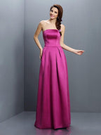 Sheath/Column Strapless Sleeveless Long Satin Bridesmaid Dresses