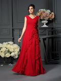 Mother of the Bride Dresses A-Line V-neck Hand-Made Flower Sleeveless Long Chiffon